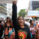 A woman demands Australian Aboriginal rights at a Brisbane protest in November